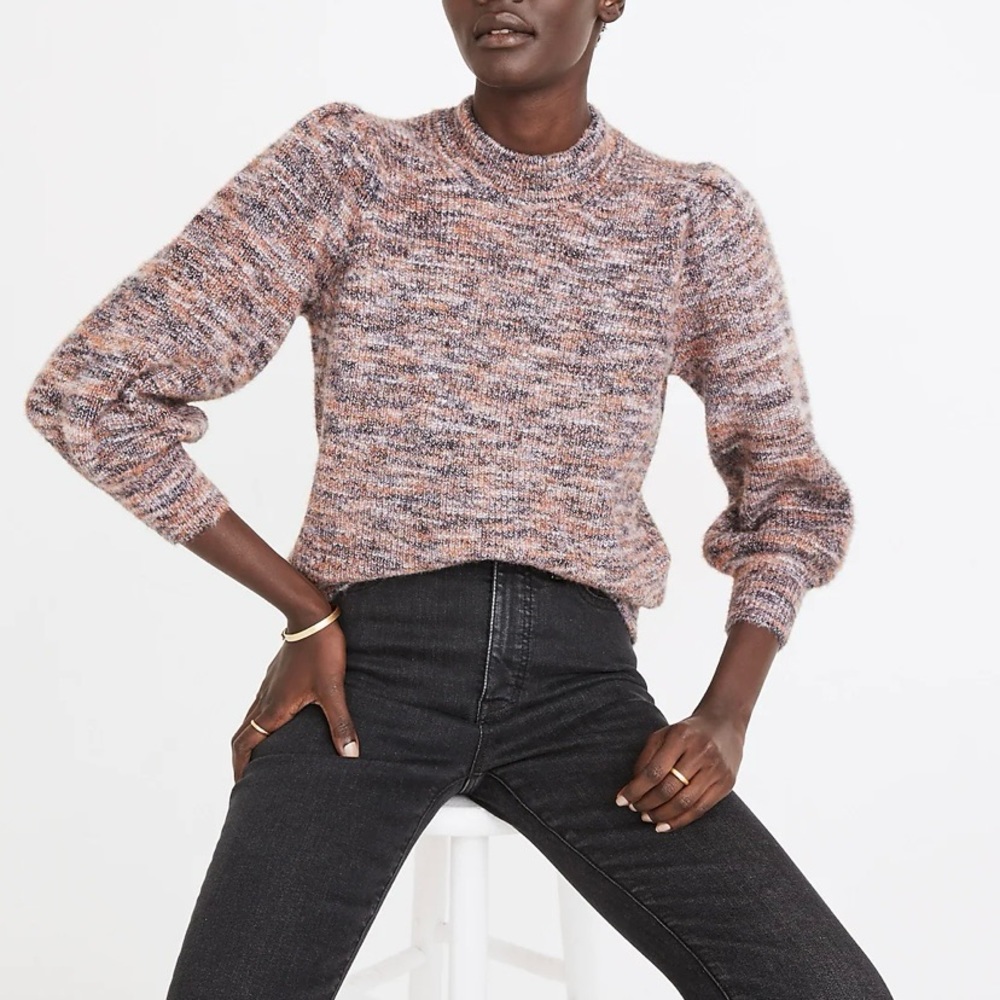 Madewell Space-Dyed Eaton Puff-Sleeve Pullover Sweater
